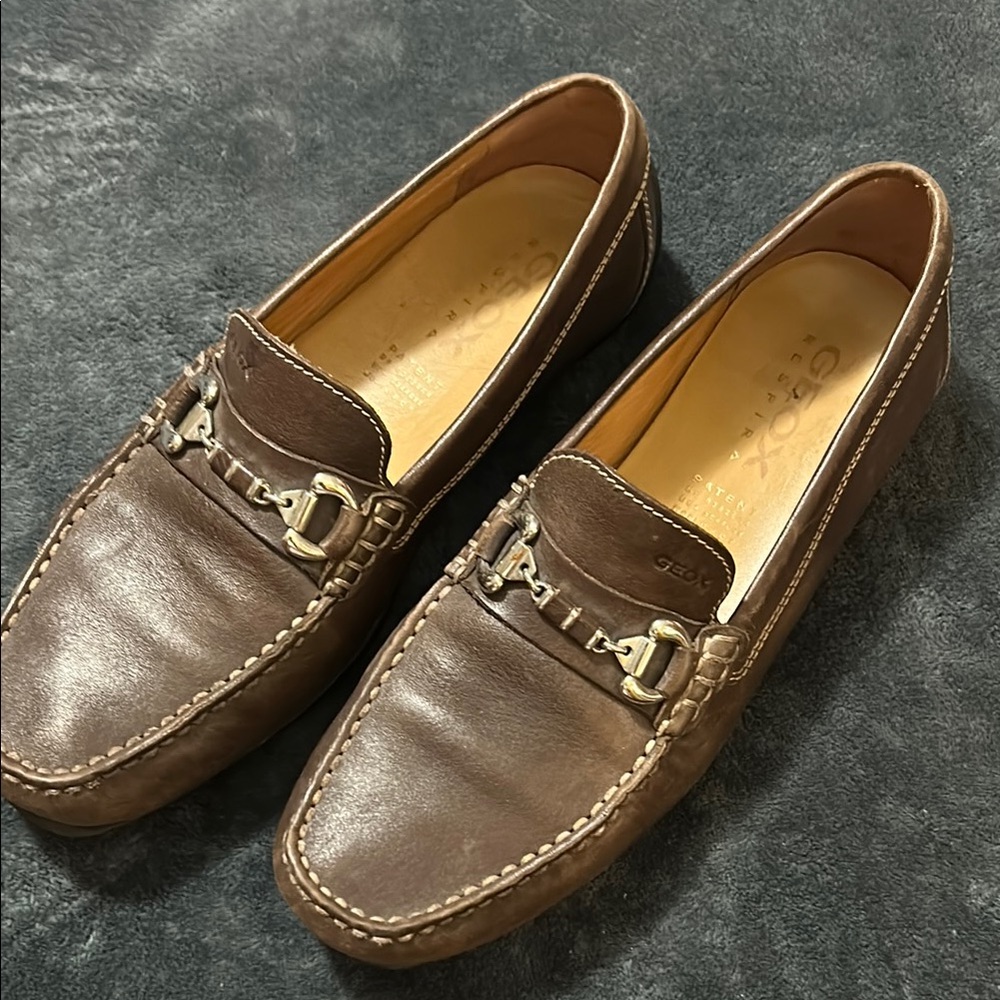 Geox Brown Leather Slip-On Loafers with Classic Stitching